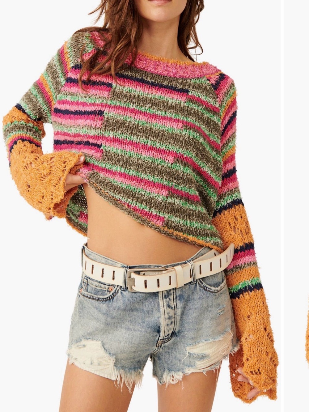 Free People Multicolor Striped Cotton Blend Sweater